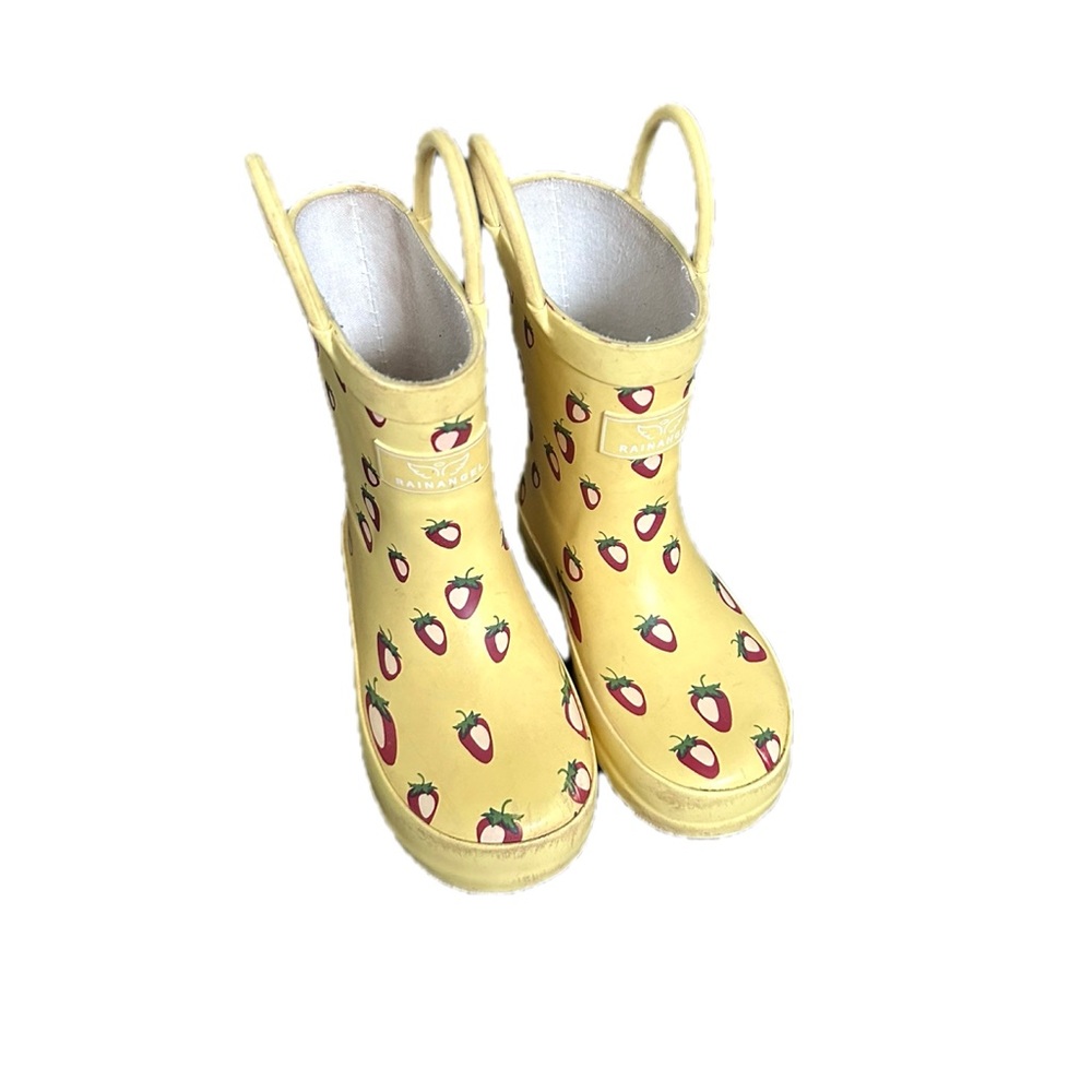 Toddler Yellow Rain Boots with Strawberry Print